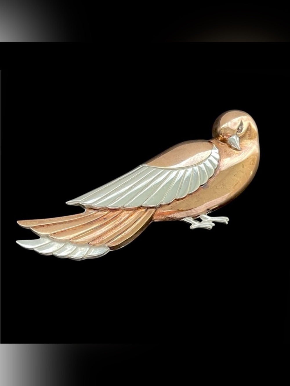 Vintage sterling silver and copper unsigned Coro dove brooch pin